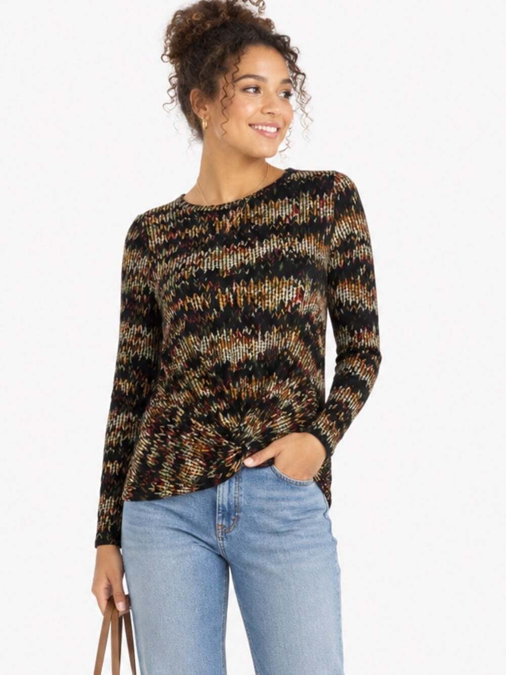 NWT Paraphrase Women Black Geo Knotted Sweater Top